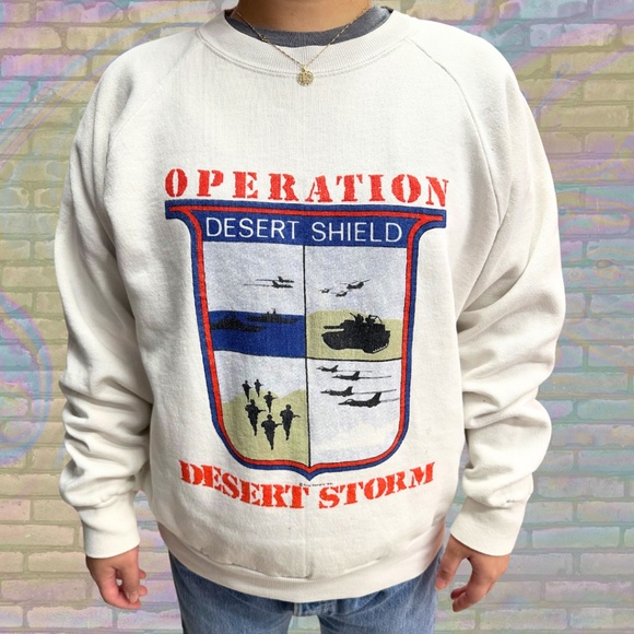 [SOLD] Vintage 90s Military Distressed Operation Desert Storm USA Made Crewneck - Picture 1 of 8
